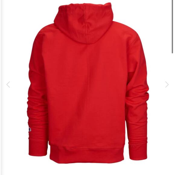 NWT Champion Men's Powerblend Fleece Pullover Hoodie Script Logo Red/Black XL - Picture 2 of 2